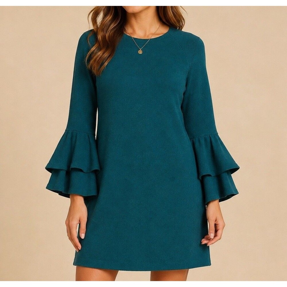 Anthropologie Sweater Dress With Bell Sleeves Womens Large Teal Knee Length